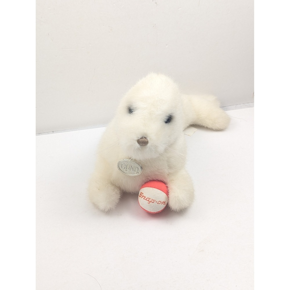 Gund Snapon Seal Plush Toy Stuffed Animal with Red Ball Collectible White